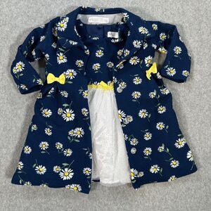 Nanette Baby Daisy Outfit Size 6/9 Months Dress Coat Navy Blue Yellow Silver Bow